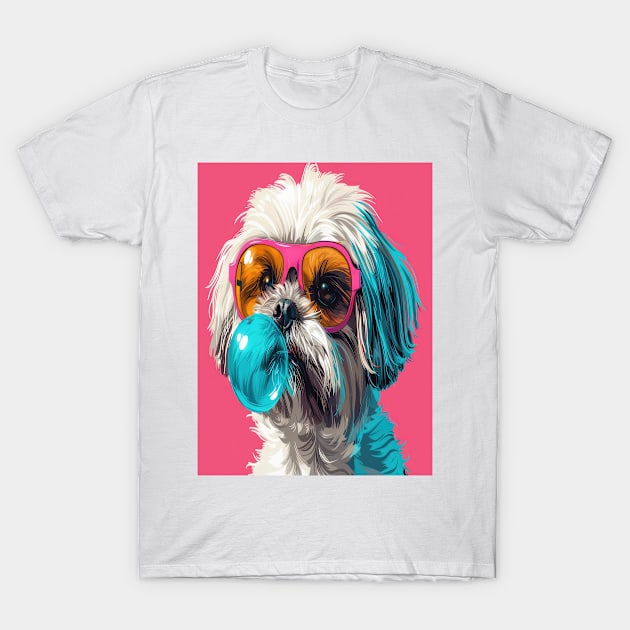 Pop Art Pooch: A Shaggy Dog's Bubble Gum Fun T-Shirt by TooplesArt